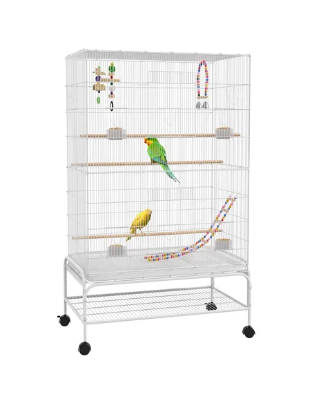 PawHut Bird Cage w/ Stand, Toys, Accessories, for Canaries, Finches, White