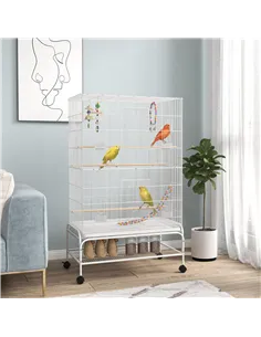 PawHut Bird Cage w/ Stand, Toys, Accessories, for Canaries, Finches, White 2