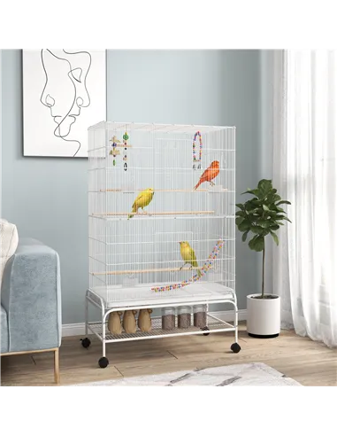 PawHut Bird Cage w/ Stand, Toys, Accessories, for Canaries, Finches, White