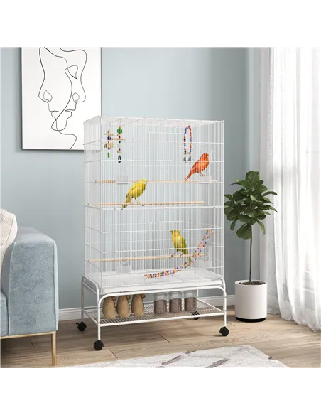 PawHut Bird Cage w/ Stand, Toys, Accessories, for Canaries, Finches, White