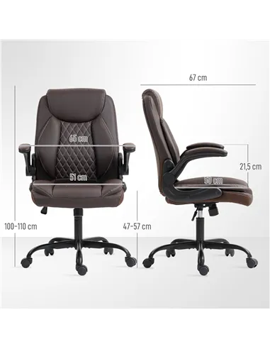 HOMCOM Faux Leather Office Chair. with Flip-Up Armrests - Brown