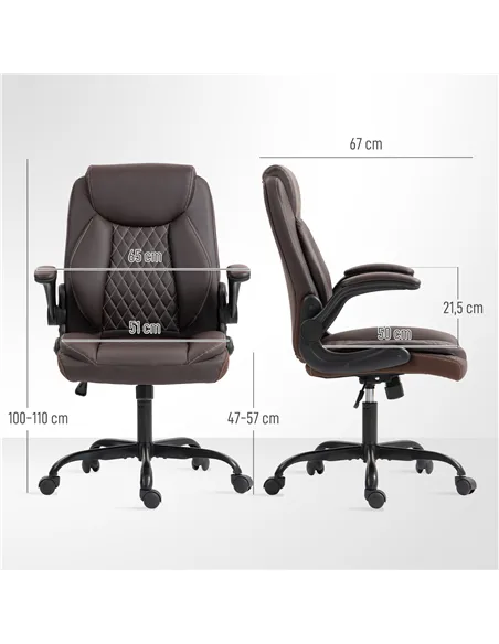 HOMCOM Faux Leather Office Chair. with Flip-Up Armrests - Brown