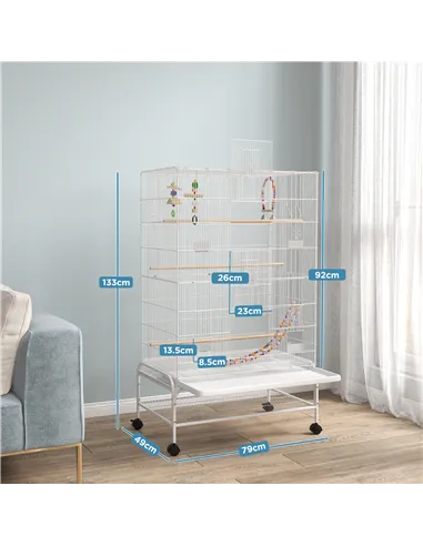 PawHut Bird Cage w/ Stand, Toys, Accessories, for Canaries, Finches, White