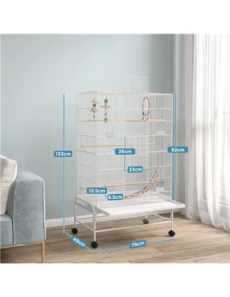PawHut Bird Cage w/ Stand, Toys, Accessories, for Canaries, Finches, White