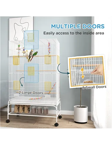 PawHut Bird Cage w/ Stand, Toys, Accessories, for Canaries, Finches, White