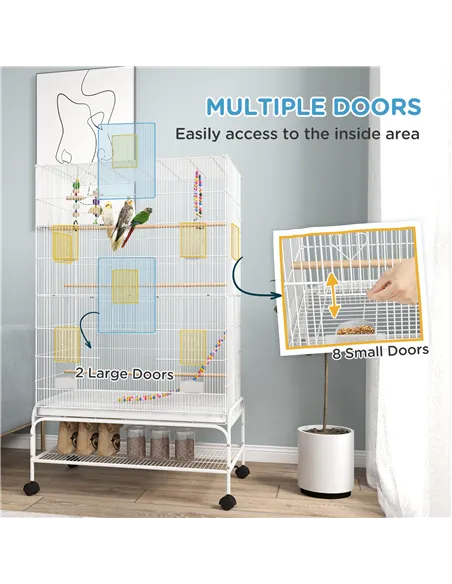 PawHut Bird Cage w/ Stand, Toys, Accessories, for Canaries, Finches, White