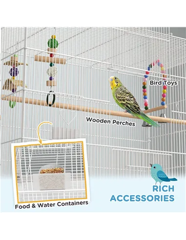 PawHut Bird Cage w/ Stand, Toys, Accessories, for Canaries, Finches, White