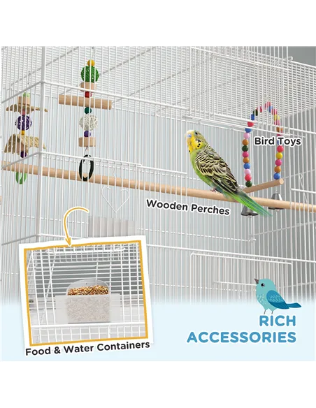 PawHut Bird Cage w/ Stand, Toys, Accessories, for Canaries, Finches, White