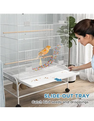 PawHut Bird Cage w/ Stand, Toys, Accessories, for Canaries, Finches, White