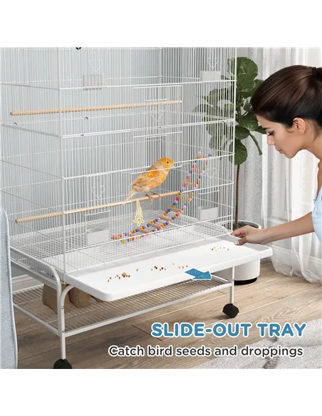 PawHut Bird Cage w/ Stand, Toys, Accessories, for Canaries, Finches, White