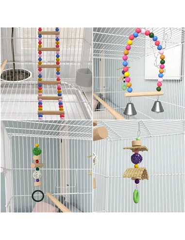 PawHut Bird Cage w/ Stand, Toys, Accessories, for Canaries, Finches, White