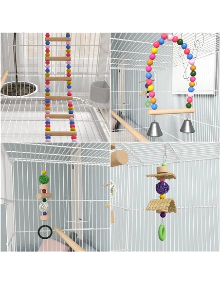 PawHut Bird Cage w/ Stand, Toys, Accessories, for Canaries, Finches, White