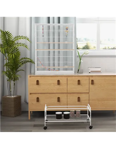 PawHut Bird Cage w/ Stand, Toys, Accessories, for Canaries, Finches, White