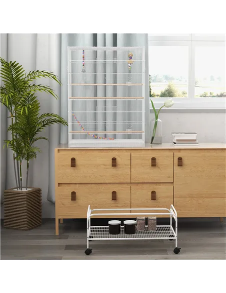 PawHut Bird Cage w/ Stand, Toys, Accessories, for Canaries, Finches, White