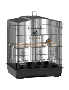 PawHut Large Metal Bird Cage with Perches, Food Bowls, Swing, for Budgies, Parakeets, Black