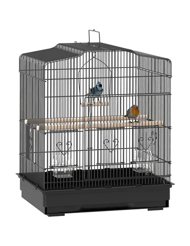 PawHut Large Metal Bird Cage with Perches, Food Bowls, Swing, for Budgies, Parakeets, Black