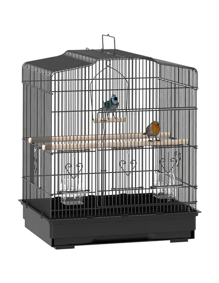 PawHut Large Metal Bird Cage with Perches, Food Bowls, Swing, for Budgies, Parakeets, Black