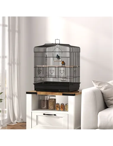 PawHut Large Metal Bird Cage with Perches, Food Bowls, Swing, for Budgies, Parakeets, Black