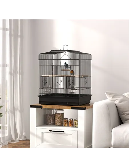 PawHut Large Metal Bird Cage with Perches, Food Bowls, Swing, for Budgies, Parakeets, Black