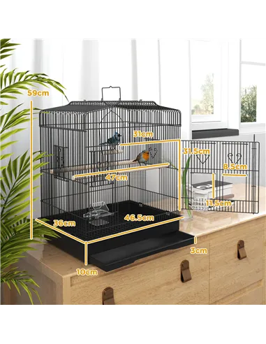 PawHut Large Metal Bird Cage with Perches, Food Bowls, Swing, for Budgies, Parakeets, Black