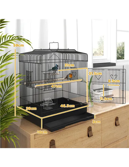 PawHut Large Metal Bird Cage with Perches, Food Bowls, Swing, for Budgies, Parakeets, Black