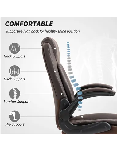 HOMCOM Faux Leather Office Chair. with Flip-Up Armrests - Brown