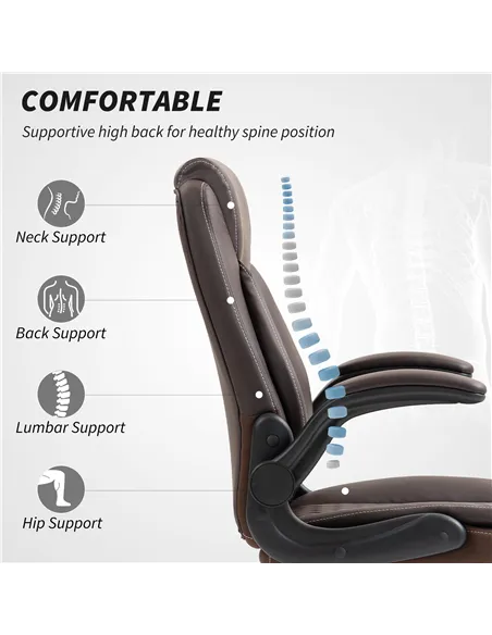 HOMCOM Faux Leather Office Chair. with Flip-Up Armrests - Brown