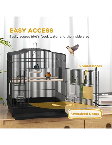 PawHut Large Metal Bird Cage with Perches, Food Bowls, Swing, for Budgies, Parakeets, Black