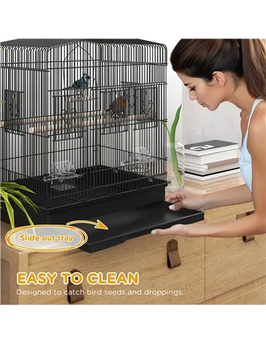 PawHut Large Metal Bird Cage with Perches, Food Bowls, Swing, for Budgies, Parakeets, Black