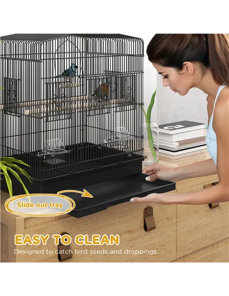 PawHut Large Metal Bird Cage with Perches, Food Bowls, Swing, for Budgies, Parakeets, Black