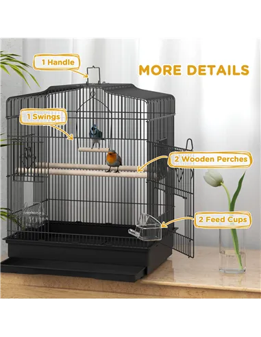 PawHut Large Metal Bird Cage with Perches, Food Bowls, Swing, for Budgies, Parakeets, Black