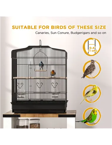 PawHut Large Metal Bird Cage with Perches, Food Bowls, Swing, for Budgies, Parakeets, Black