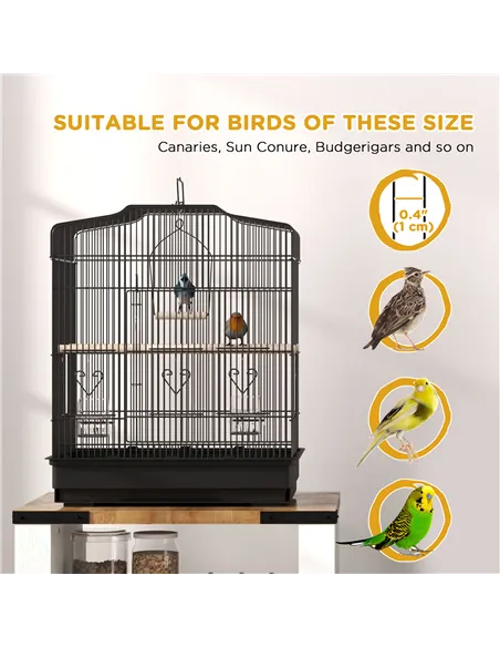 PawHut Large Metal Bird Cage with Perches, Food Bowls, Swing, for Budgies, Parakeets, Black