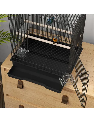 PawHut Large Metal Bird Cage with Perches, Food Bowls, Swing, for Budgies, Parakeets, Black