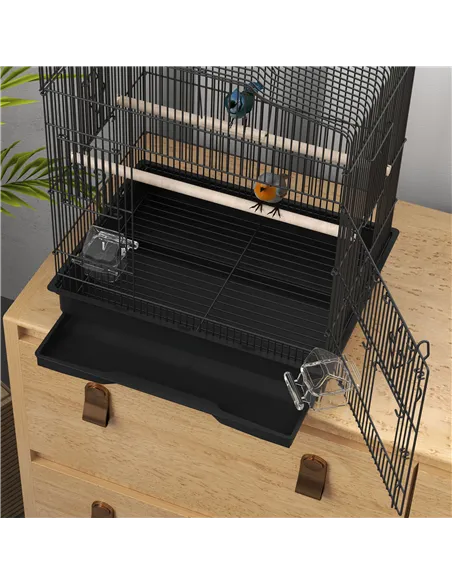 PawHut Large Metal Bird Cage with Perches, Food Bowls, Swing, for Budgies, Parakeets, Black