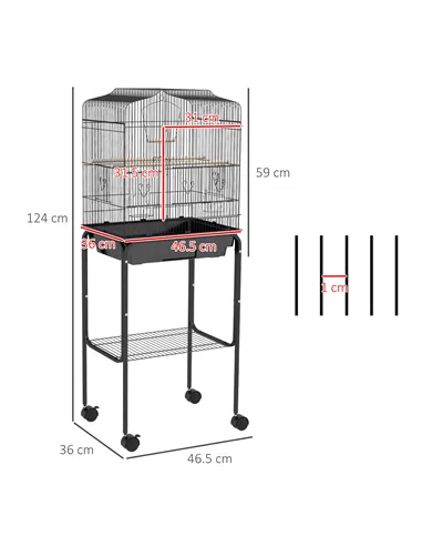 PawHut Bird Cage Budgie Cages for Finch Canary Parakeet with Stand Wheels Slide-out Tray Accessories Storage Shelf, Black