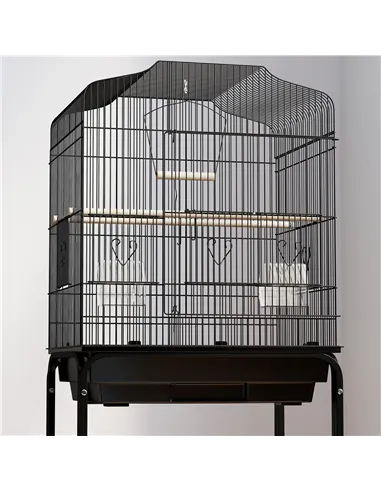 PawHut Bird Cage Budgie Cages for Finch Canary Parakeet with Stand Wheels Slide-out Tray Accessories Storage Shelf, Black