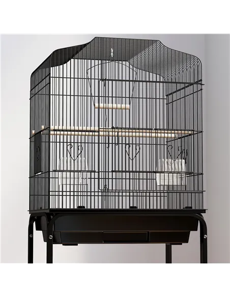 PawHut Bird Cage Budgie Cages for Finch Canary Parakeet with Stand Wheels Slide-out Tray Accessories Storage Shelf, Black
