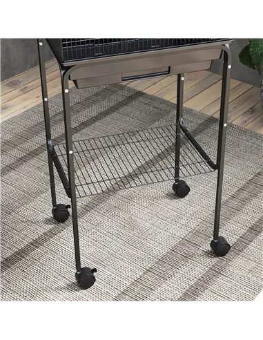PawHut Bird Cage Budgie Cages for Finch Canary Parakeet with Stand Wheels Slide-out Tray Accessories Storage Shelf, Black