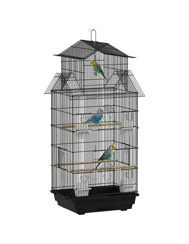 PawHut Metal Bird Cage with Plastic Swing, Perch, Food Container, Tray, Handle, for Finches, Canaries, 43 x 32.5 x 104cm