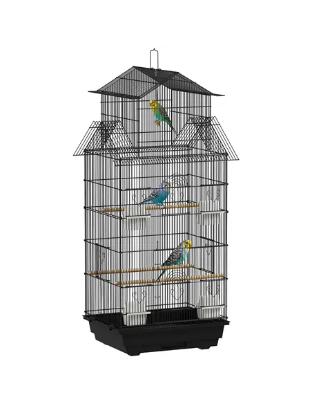 PawHut Metal Bird Cage with Plastic Swing, Perch, Food Container, Tray, Handle, for Finches, Canaries, 43 x 32.5 x 104cm