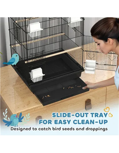 PawHut Metal Bird Cage with Plastic Swing, Perch, Food Container, Tray, Handle, for Finches, Canaries, 43 x 32.5 x 104cm