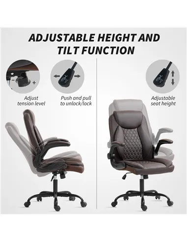 HOMCOM Faux Leather Office Chair. with Flip-Up Armrests - Brown