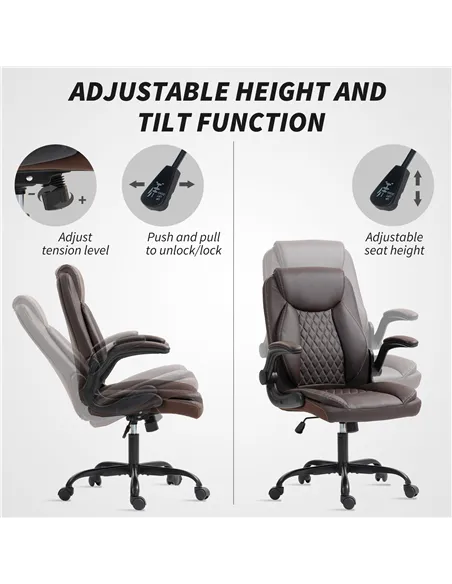 HOMCOM Faux Leather Office Chair. with Flip-Up Armrests - Brown