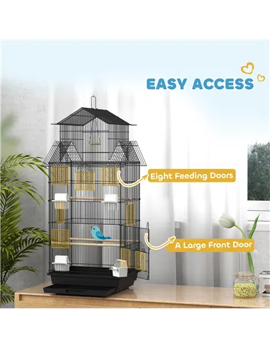 PawHut Metal Bird Cage with Plastic Swing, Perch, Food Container, Tray, Handle, for Finches, Canaries, 43 x 32.5 x 104cm