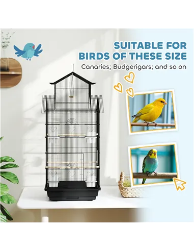 PawHut Metal Bird Cage with Plastic Swing, Perch, Food Container, Tray, Handle, for Finches, Canaries, 43 x 32.5 x 104cm