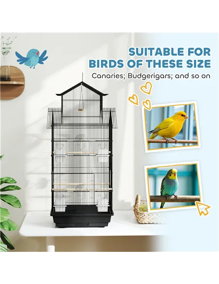 PawHut Metal Bird Cage with Plastic Swing, Perch, Food Container, Tray, Handle, for Finches, Canaries, 43 x 32.5 x 104cm
