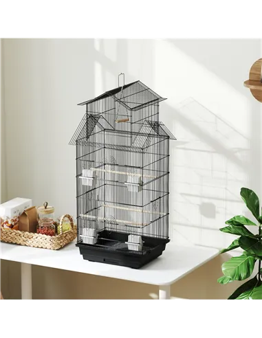 PawHut Metal Bird Cage with Plastic Swing, Perch, Food Container, Tray, Handle, for Finches, Canaries, 43 x 32.5 x 104cm