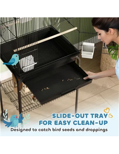 PawHut Metal Bird Cage with Plastic Swing, Perch, Food Container, Tray, Handle, for Finches, Canaries, Budgies, 43 x 32.5 x 163