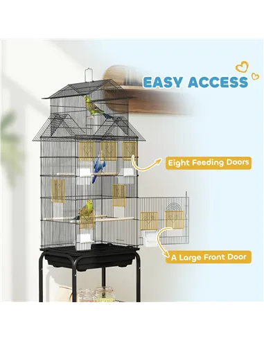 PawHut Metal Bird Cage with Plastic Swing, Perch, Food Container, Tray, Handle, for Finches, Canaries, Budgies, 43 x 32.5 x 163